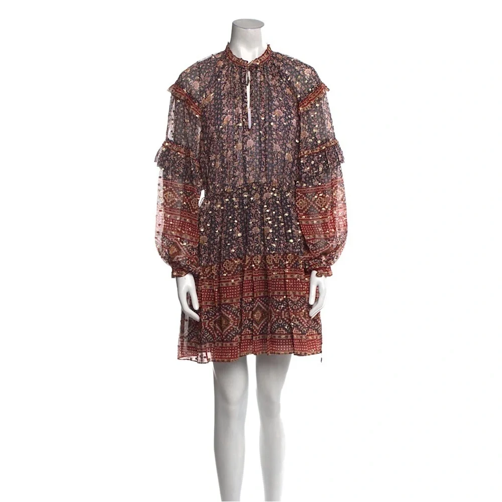 ULLA JOHNSON Erisa Silk Ruffled Boho Dress - Picture 3 of 16